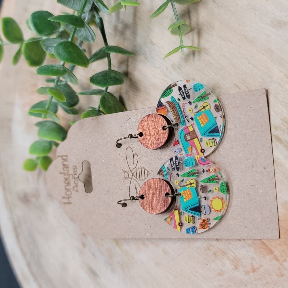 CAMPER PRINT ACRYLIC STATEMENT EARRINGS